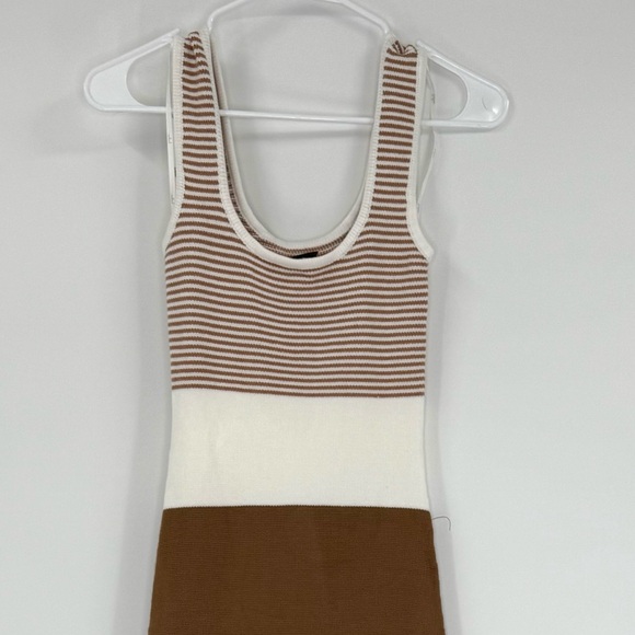 Lulus NWT Easily Gorgeous Ivory and Brown Striped Midi Sweater Dress, Size XS - Picture 8 of 13